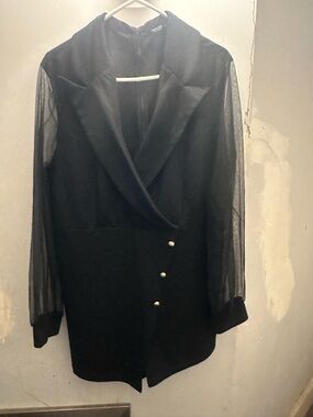 SHEIN Black Long Sheer Sleeved Romper